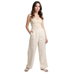 A NEW DAY linen blend wide leg pin striped pants ivory trousers womens size 4